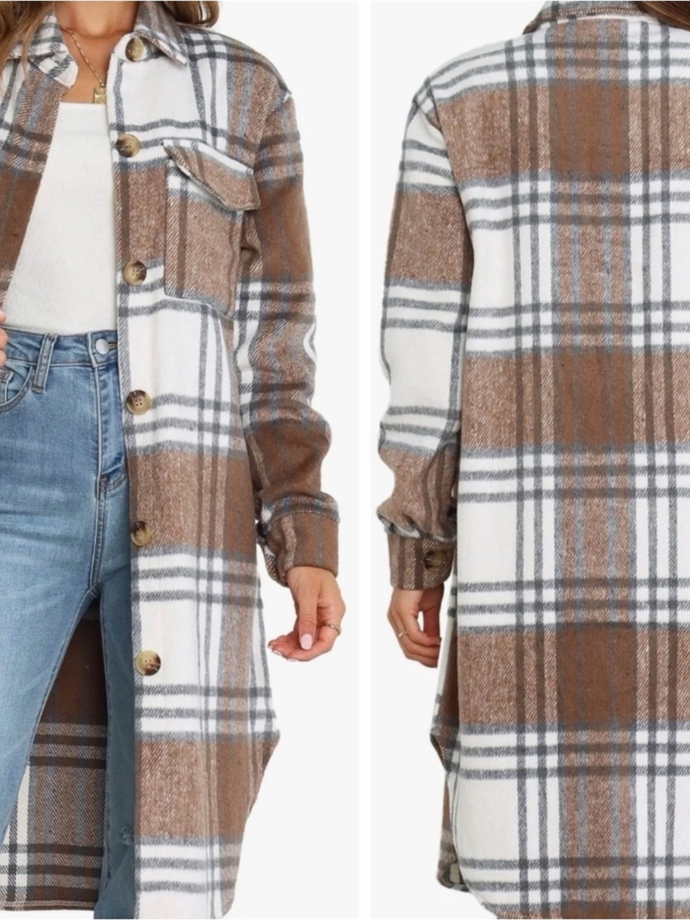 Patel & Pup Plaid Shacket Coatigan - Brown & White Size L